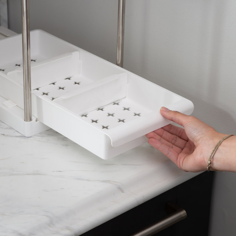 Simplify 2-Tier White Plastic Sink Organizer with Drawer