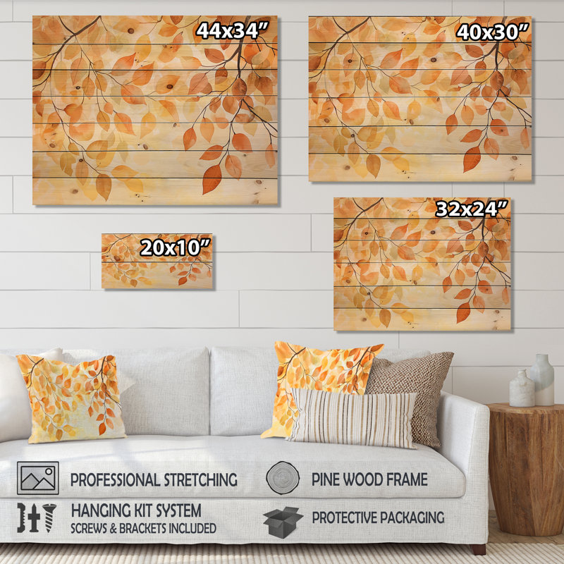 Feuilles d'automne au Canada IV - Art mural traditionnel en bois sur bois de pin naturel, H 30 po x l 40 po