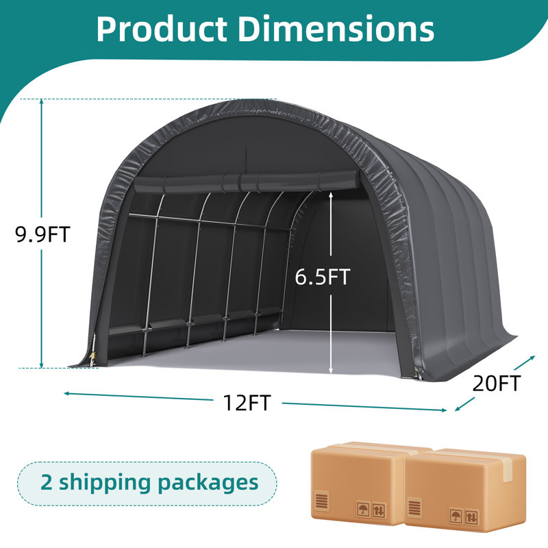 12 X 20 Ft Heavy Duty Carport, Portable Garage With All-Steel Frame,  Round Style Roof