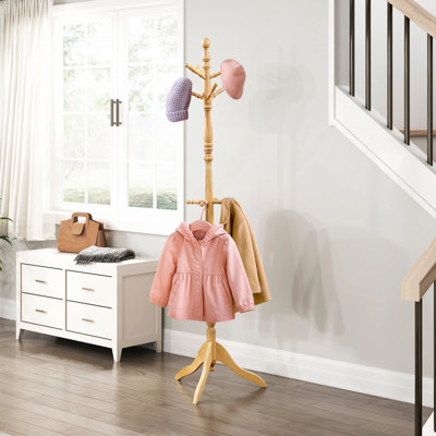 Classic Coat Rack Solid Wood, 10 Hooks Coat Hanger Stand Entryway Home Furniture 1Pc