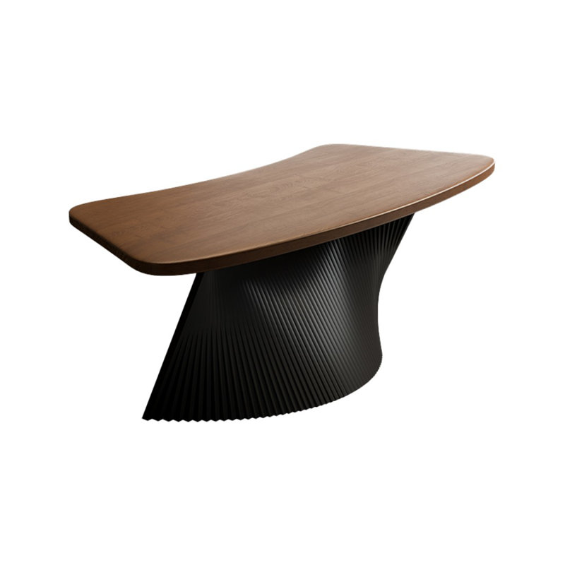 Bureau d'écriture en bois massif courbé noisette, H 29,53 po x l 86,61 po x P 31,5 po