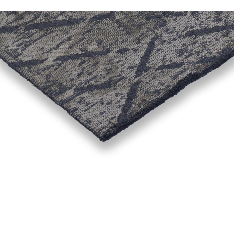 Tapis gris foncé géométrique en coton tissé à plat, Rectangle 7 pi 10 po x 11 pi 2 po