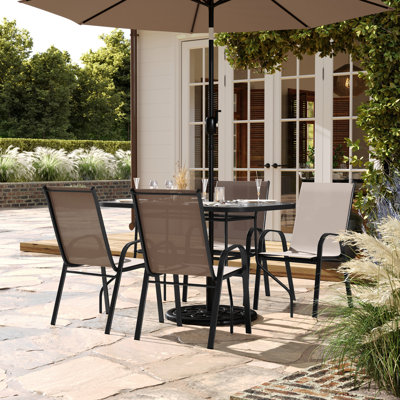 Commercial 5 Pc Outdoor Patio Dining Set With Glass Table And 4 Chairs by Latitude Run