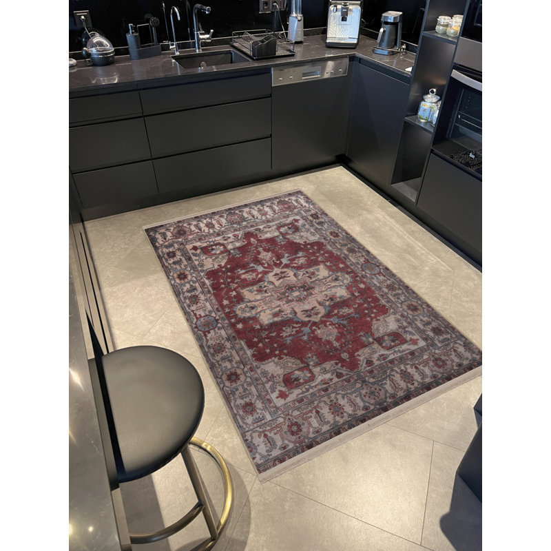 Tapis décoratif rétro à motif floral Bordeaux, Rectangle 2 pi 8 po x 5 pi