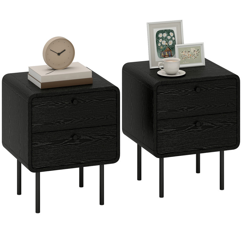 Table de chevet, ensemble de 2 avec 2 tiroirs de rangement, tables de chevet, noir