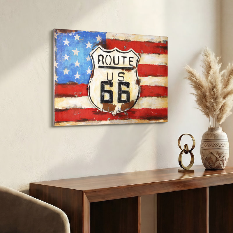 Décoration murale peinte à la main en fer mélangé 66" american route