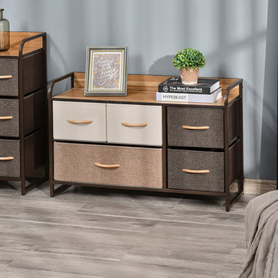 HOMCOM 5-Drawer Dresser, Fabric Chest Of Drawers, 2-Tier Storage Organizer For Bedroom Entryway