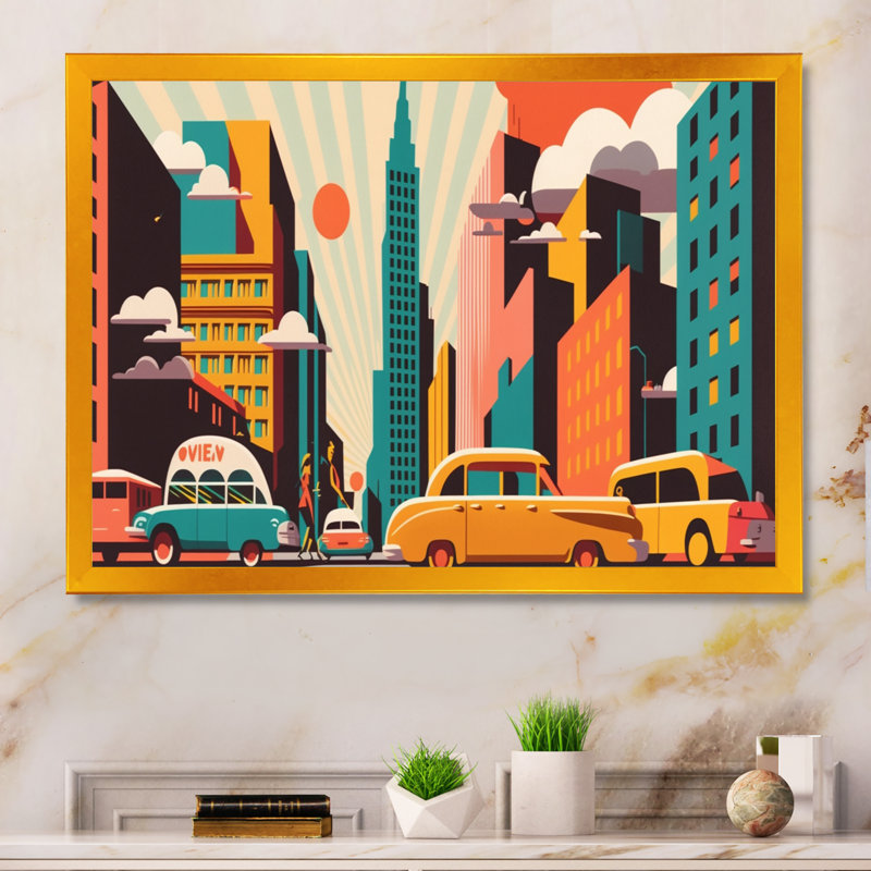 «Futuristic Cityscape with Cars I», reproduction sur toile, H 12 po x l 20 po x P 1 po, Impression dorée sur toile encadrée