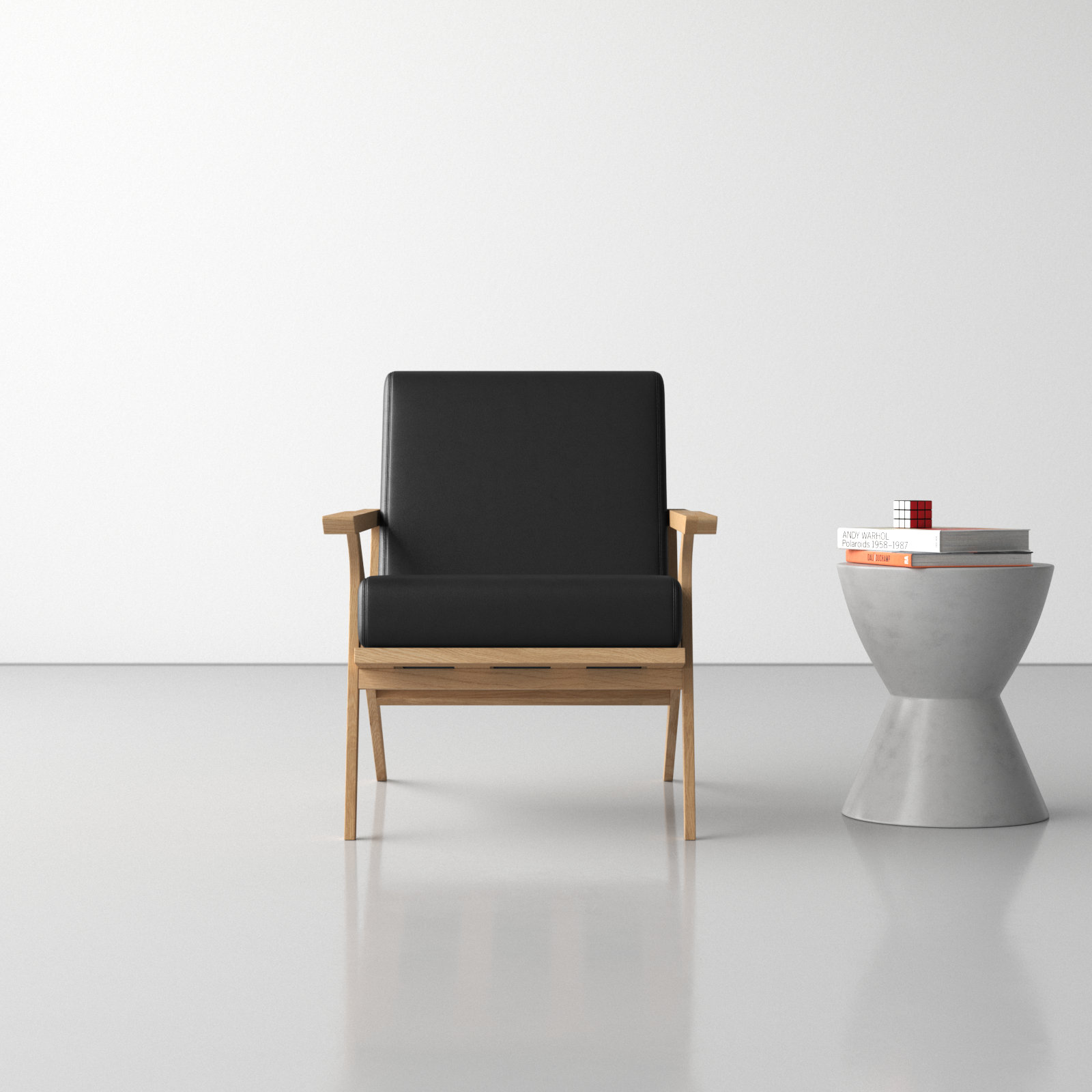 Mads Oak Genuine Leather Armchair, Black