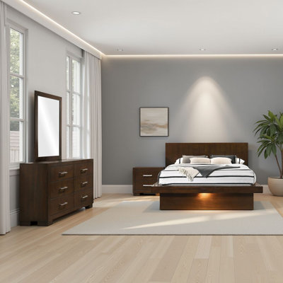 Bela 4 Piece Queen Bedroom Set, LED Underlight, Dark Brown Wood Finish