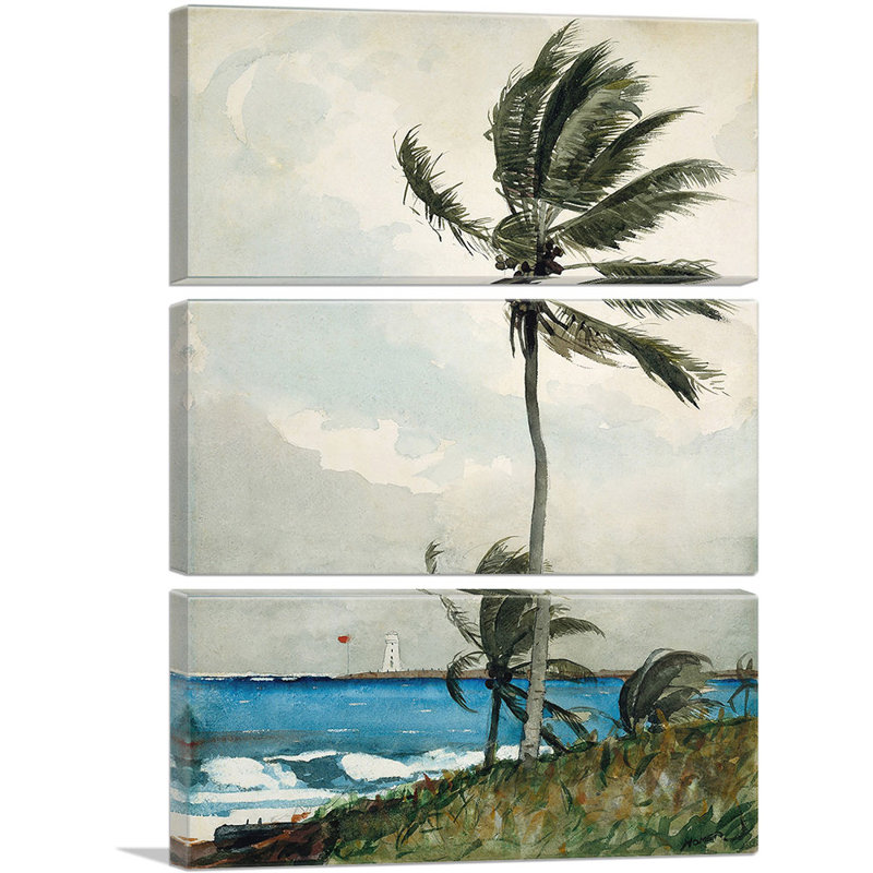«Palm Tree Nassau 1898» par Winslow Homer - ensemble de 3 reproductions d'art sur toiles tendues