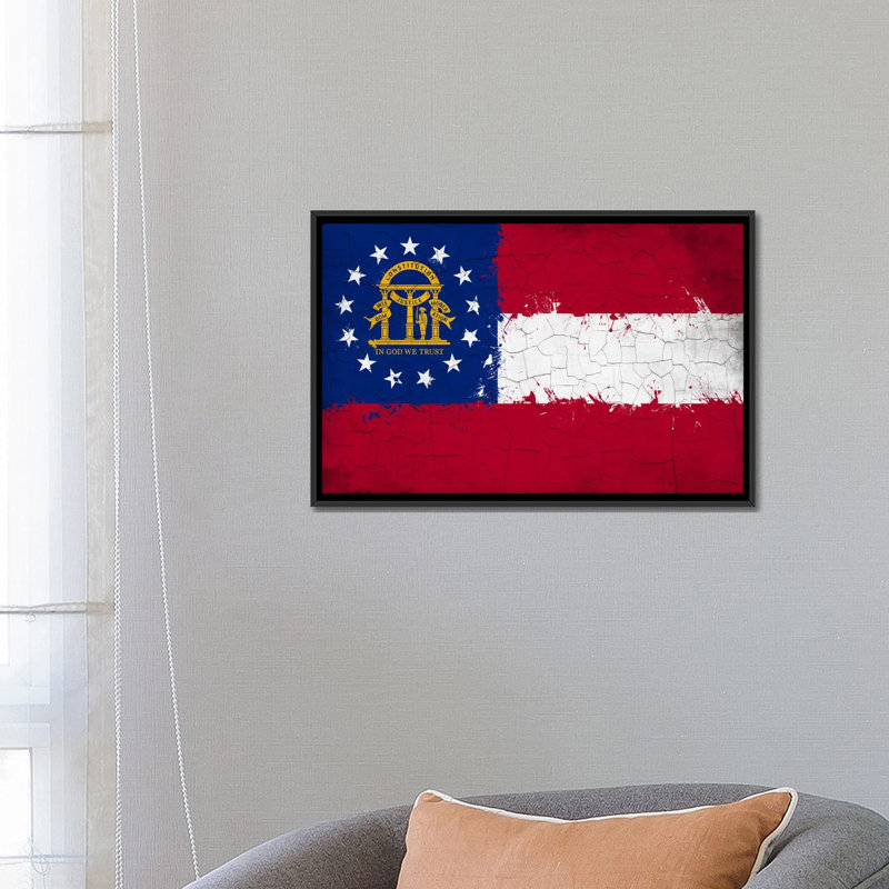« georgia flag, grunge painted », impression sur toile, H 18 po x l 26 po x P 1,5 po, Toile avec cadre noir, Pas de tapis