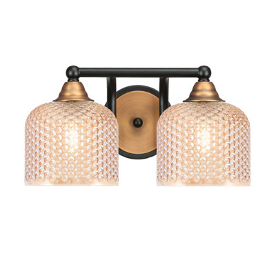 Paramount 2 Light Bath Bar Shown In Matte Black & New Age Brass Finish With 6" Amber Textured Glass