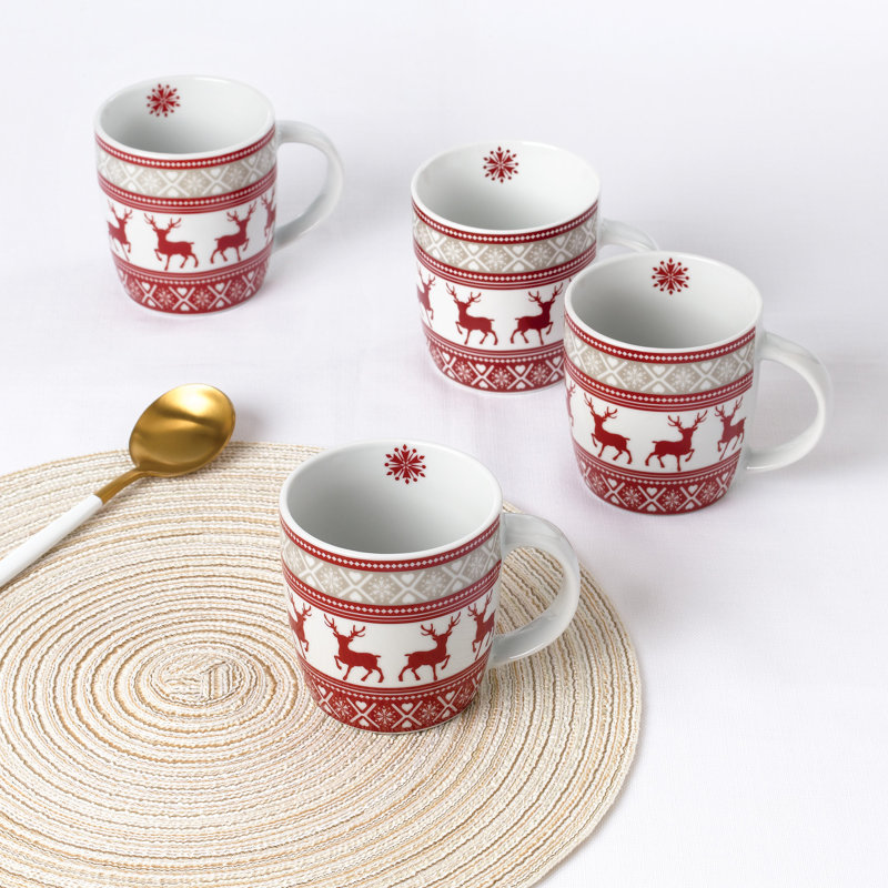 Waterside 4 Pack of Nordic Reindeer Dream Porcelain Mugs