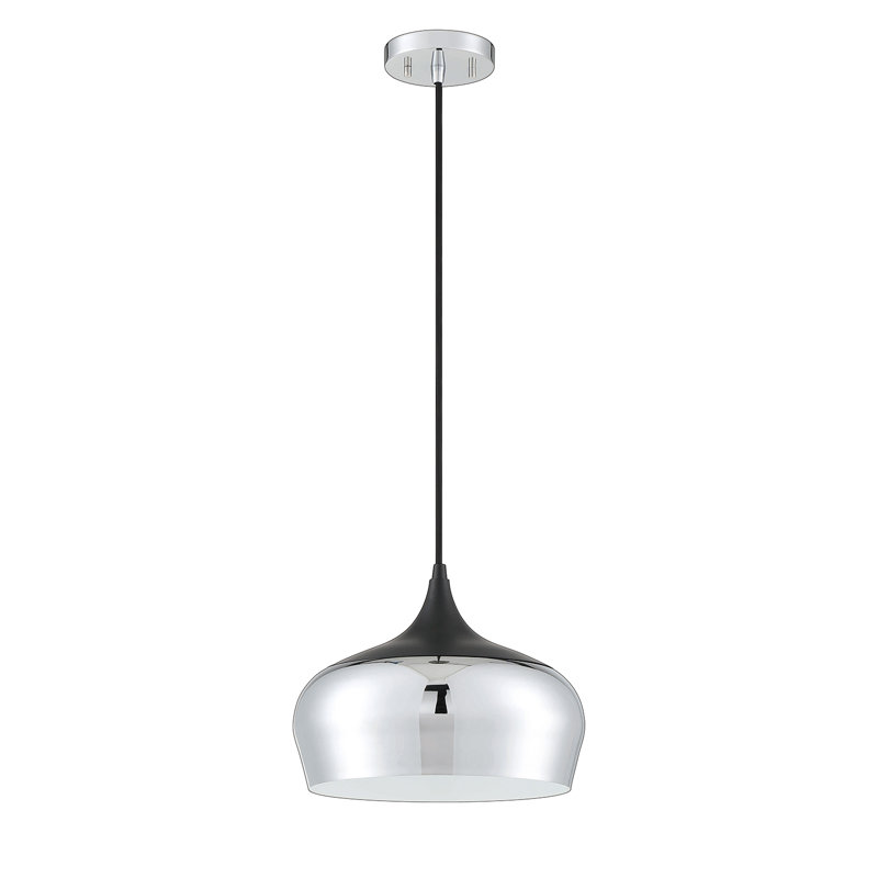 Luminaire suspendu chromé et noir à 1 lumière Kashmira, Chrome, Chrome