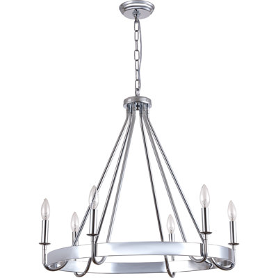 Luminaire suspendu 28 pouces chromé à roulettes pour ferme style rustique industriel rétro 6 lumières