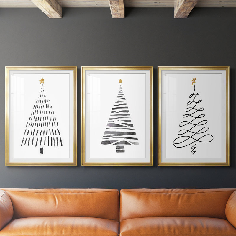 Arbre de Noël - Impression encadrée sur mesure de qualité supérieure - 3 pièces, H 21 po x l 30 po, Doré