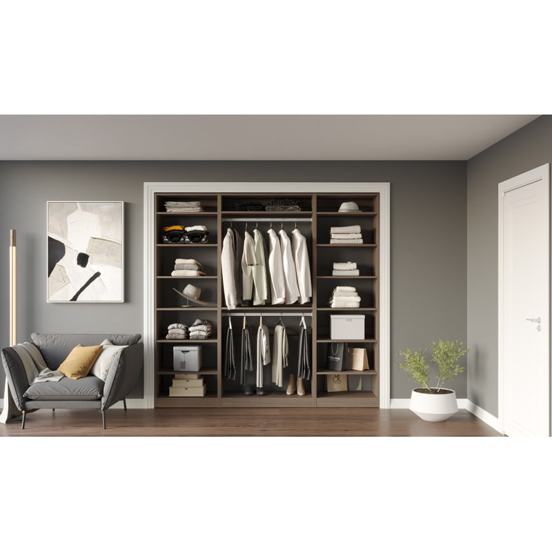 Closet System Reach-In Sets 24/36/24 Inches, 84"H x 84"W x 16"D, Brown