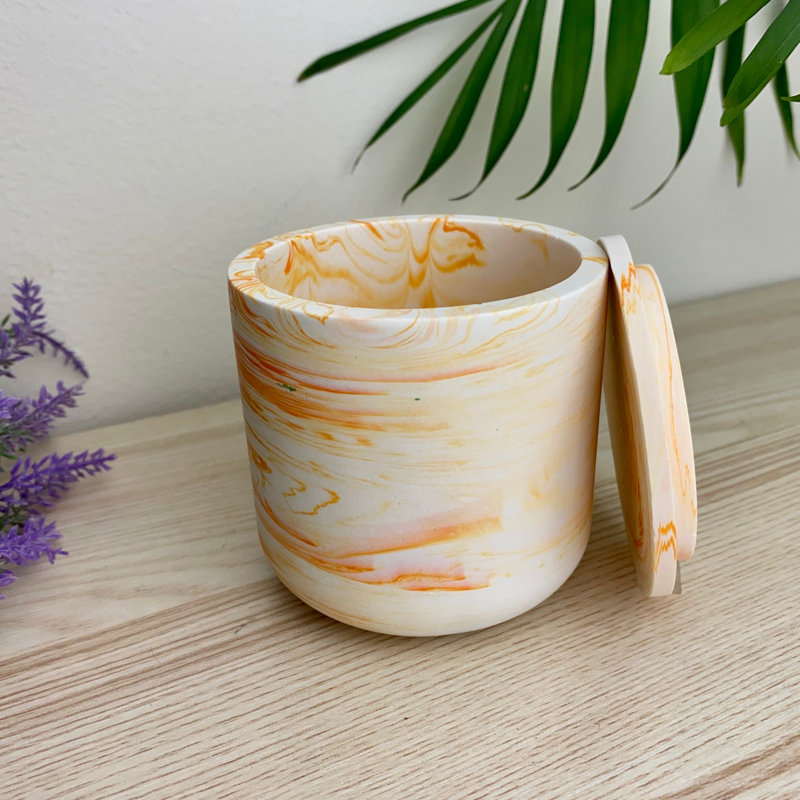 Jesmonite Storage Pot With Lid, Orange