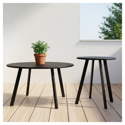 Ensemble de tables basses gigognes 2 pièces, tables d'appoint modernes en métal noir pour le salon