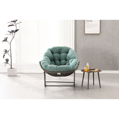 Fauteuil à bascule d'intérieur et d'extérieur, kaki, surdimensionné et confortable, coussin épais, acier, pour salon ou jardin, tissé, spacieux et confortable.