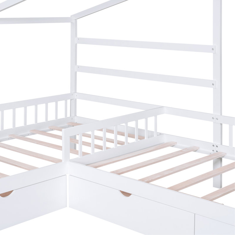 Lit plateforme simple avec 3 tiroirs de rangement en blanc - Élégante pièce de chambre à coucher, White