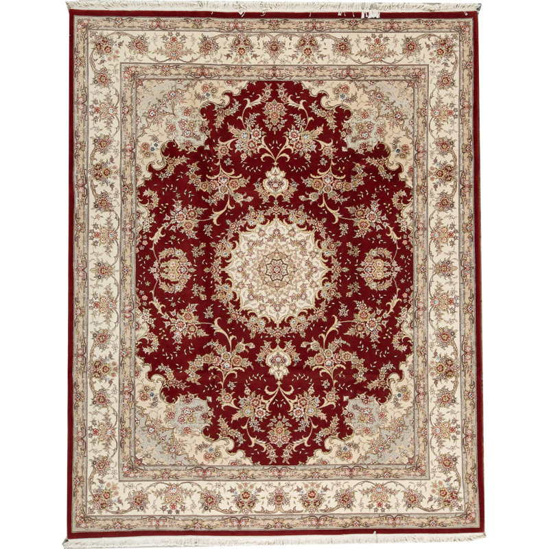 Tapis ivoire et vin de haute qualité noué à la main