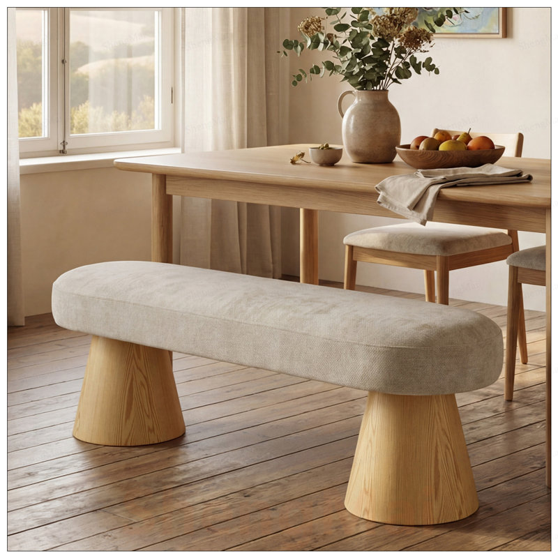 Banc de salle à manger et d'entrée rembourré polyvalent en chenille, avoine, capacité de 300 lb, aucun assemblage requis
