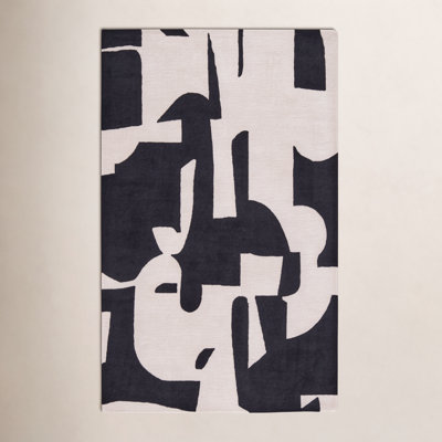 Black Cream Hand-Tufted Abstract Rug