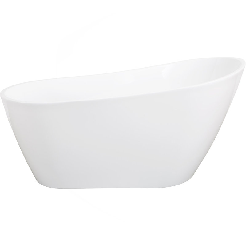 Baignoire de trempage autoportante 67 po en acrylique avec trop-plein et drain chromés, certifié Cupc, blanc scintillant 22A04-67-1