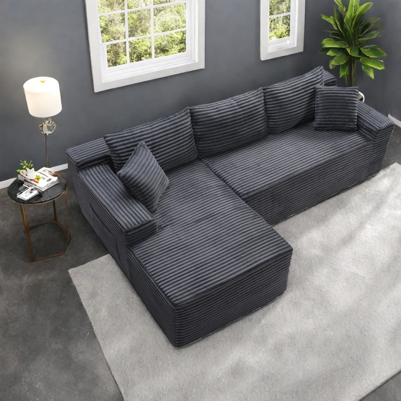 Compression Cloud Sectionals, Corduroy L Shape Modern Sofa For Home Living