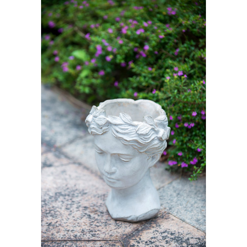 Greek Style Cement Head Planter - Indoor Outdoor Home Garden Decor, D7" X 11", Gray