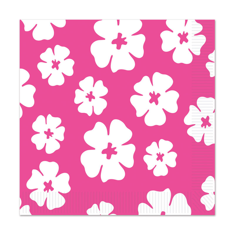 Paper Floral Square Napkin, 5" W x 5" L, Cerise/White