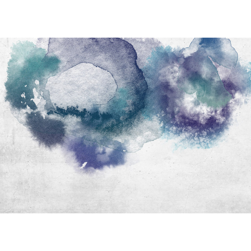 Murale abstraite pelez et collez - gouttes d'aquarelle bleues, L 82 po x l 115 po