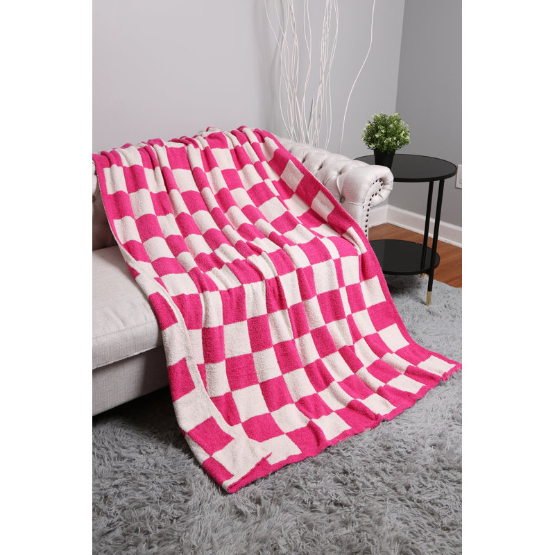 Checkered Pattern Luxury Soft Throw Blanket, Fuchsia