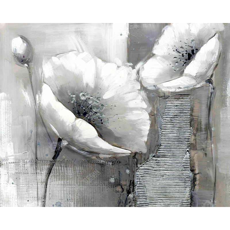 Fleurs industrielles monochromes - Toile botanique pour la décoration intérieure, H 48 po x l 60 po