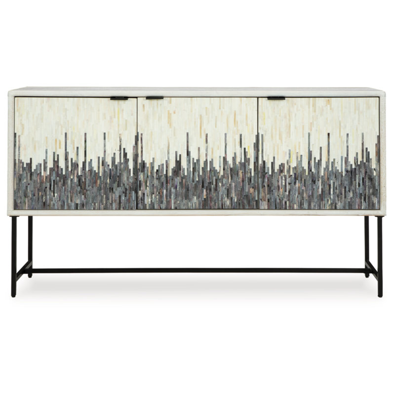 Freyton 64" White and Gray Striped Accent Cabinet