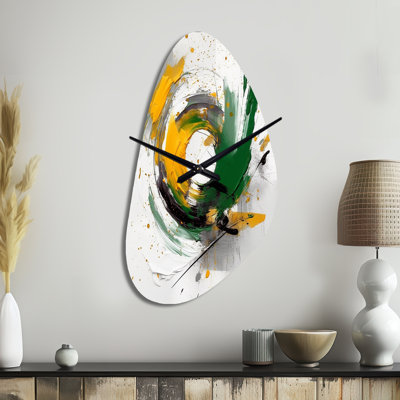 Yellow And Green Abstracted Perspectives III - Fall Shape Large Yellow Wall Clock - Unique Shape