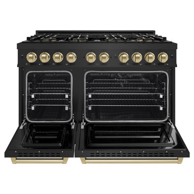 ZLINE Autograph 48 po. Cuisinière à double combustible en acier inoxydable noir avec surface de cuisson DuoPro et accents bronze