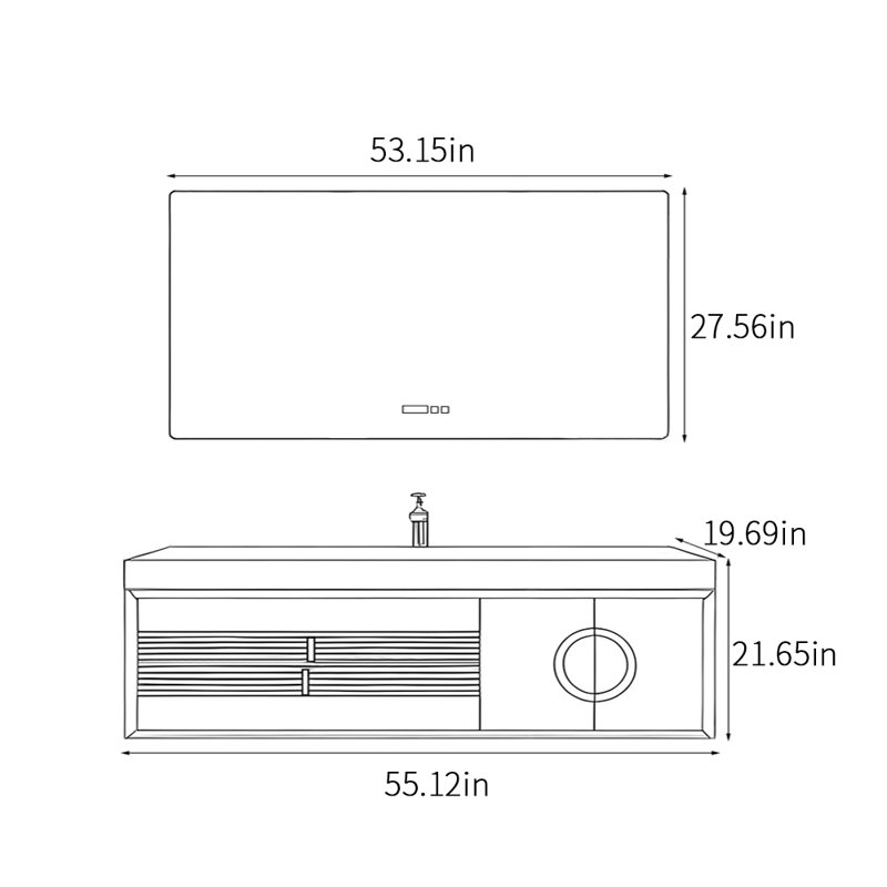 Armoire de salle de bain moderne et minimaliste, Gris clair, H 21,65 po x l 55,12 po x P 19,69 po