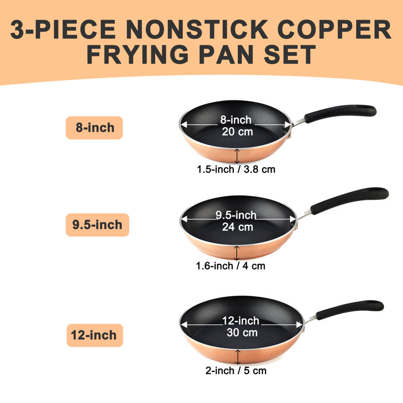 Copper Nonstick Aluminum 3-Piece Fry Pan Set