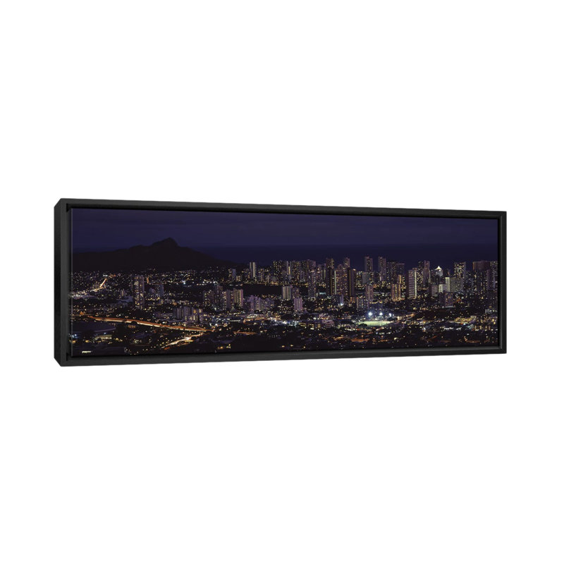 « honolulu, oahu, hawaii », reproduction de photo sur toile, H 12 po x l 36 po x P 1,5 po, Toile avec cadre noir