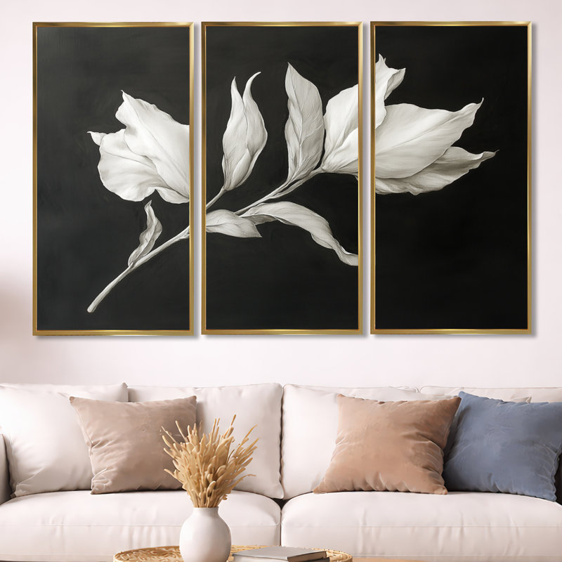 Ensemble de 3 art mural encadré Moonlit, H 40 po x l 60 po, Cadre flottant doré