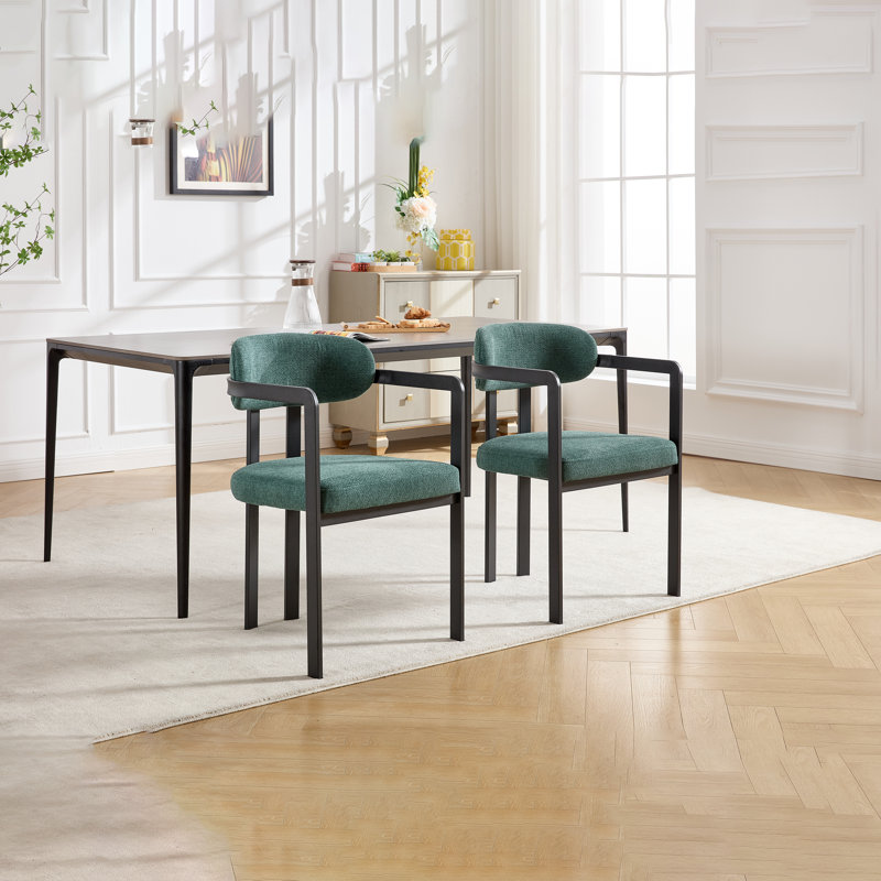 Ensemble de 2 chaises de salle à manger modernes et rembourrées de style Mid-Century, Vert antique