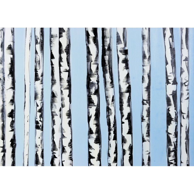 Birches on a Blue Background - Modern Landscapes Door Mat