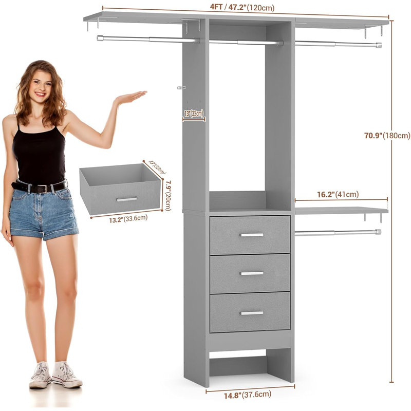 Fareena 14.8'' - 47.2'' Walk-In Set, Gray