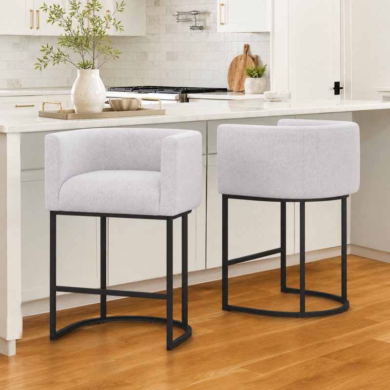 Upholstered Counter Height Stool with Metal Frame (Set of 4), Light Gray Seat/Black Frame, 4