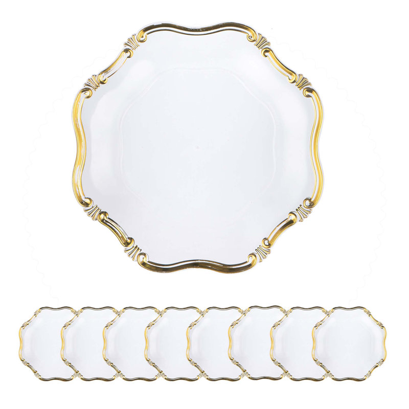 Paquet de 8 assiettes de présentation en plastique, P 13 po, Doré