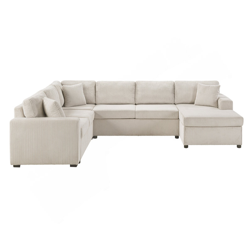 Canapé modulaire surdimensionné en U de 115,3 po avec méridienne et trois coussins décoratifs doux pour le salon, gris clair