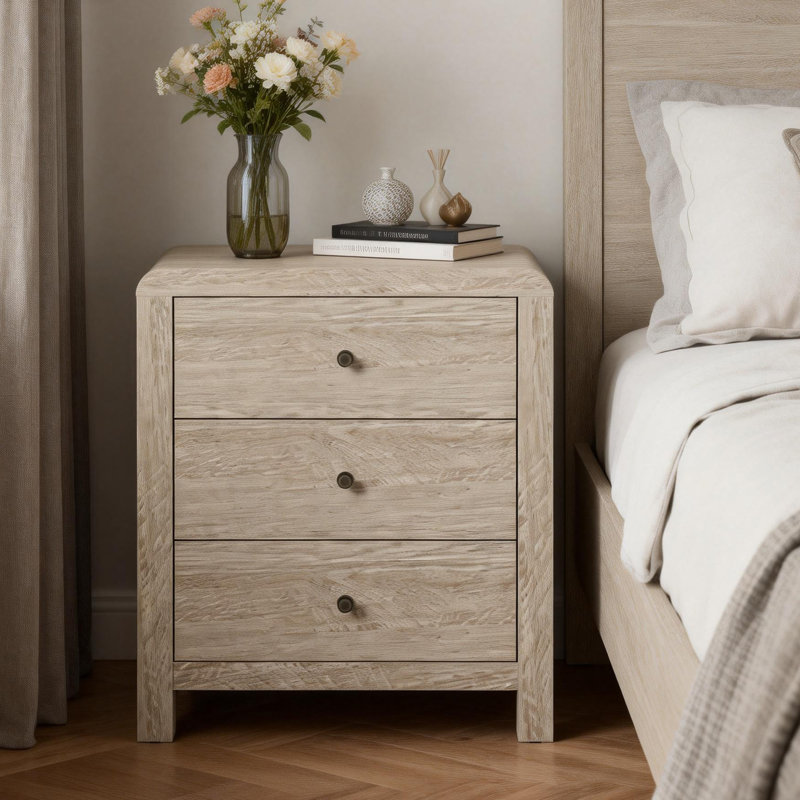 3 Drawer Nightstand for Bedroom, Brown